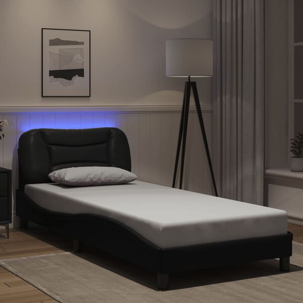 vidaXL Bed Frame with LED without Mattress "Hvar" Black 80x200 cm