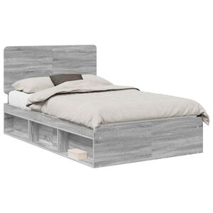 vidaXL Bed Frame Grey Sonoma 135 x 190 cm Solid Pine Wood
