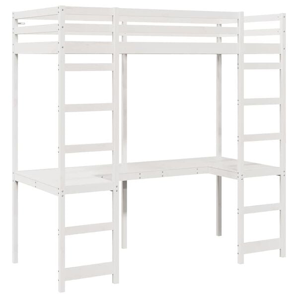 vidaXL Loft Bed Frame White 90 x 200 cm Solid Pine Wood