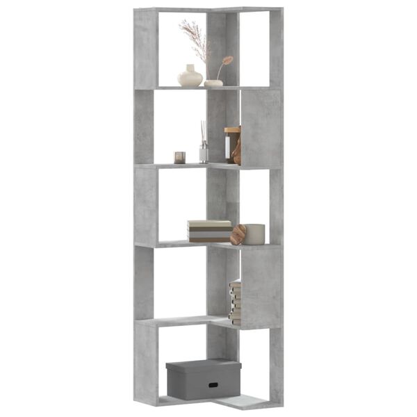 vidaXL Corner Bookcase 5-Tier Concrete Grey 50x50x179 cm Engineered Wood