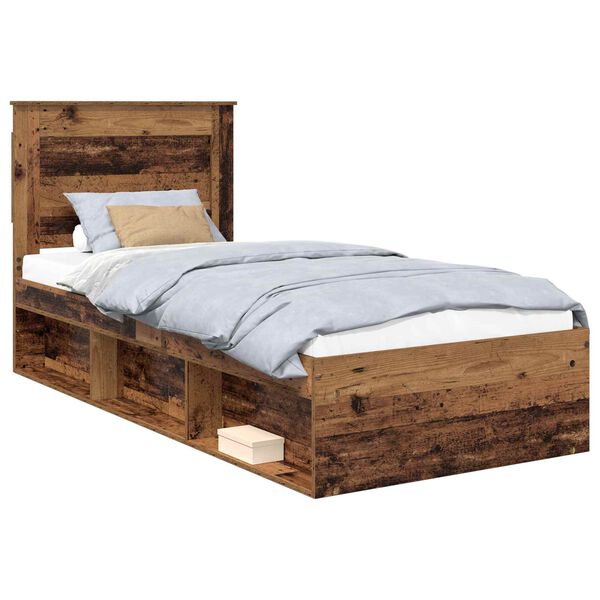 vidaXL Bed Frame with Headboard Old Wood 100 x 200 cm Solid Pine Wood