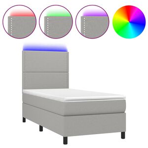 vidaXL Box Spring Bed with Mattress&LED Light Grey 90x190 cm Fabric