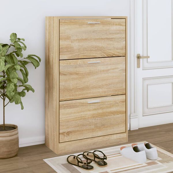 vidaXL Shoe Cabinet Sonoma Oak 63x24x103 cm Engineered Wood