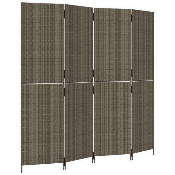 vidaXL Room Divider 4 Panels Grey Poly Rattan
