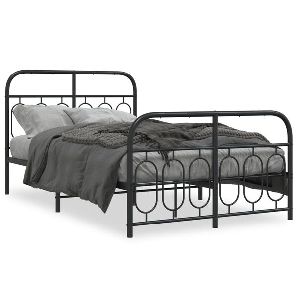 vidaXL Metal Bed Frame without Mattress with Footboard Black 120x190cm