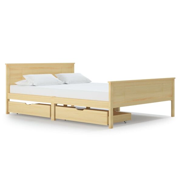vidaXL Bed Frame without Mattress with 2 Drawers Solid Wood 140x200 cm