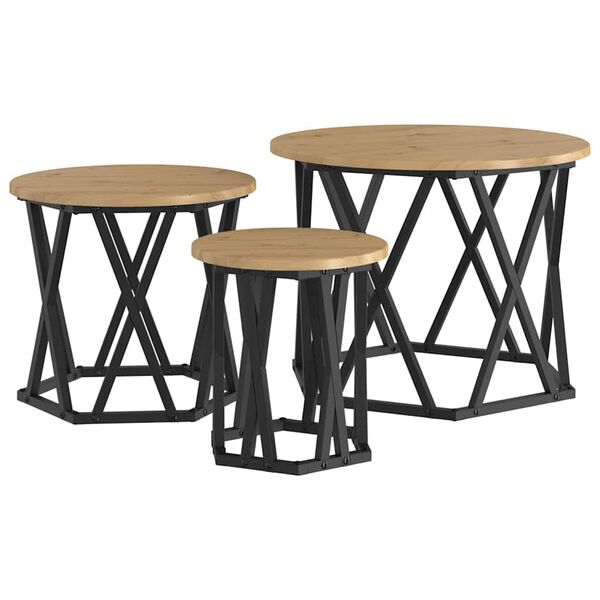 vidaXL Nesting Side Table 3 pcs Artisan Oak Engineered Wood and Steel
