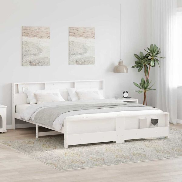 vidaXL Bed Frame with Headboard White 200 x 200 cm Engineered Wood