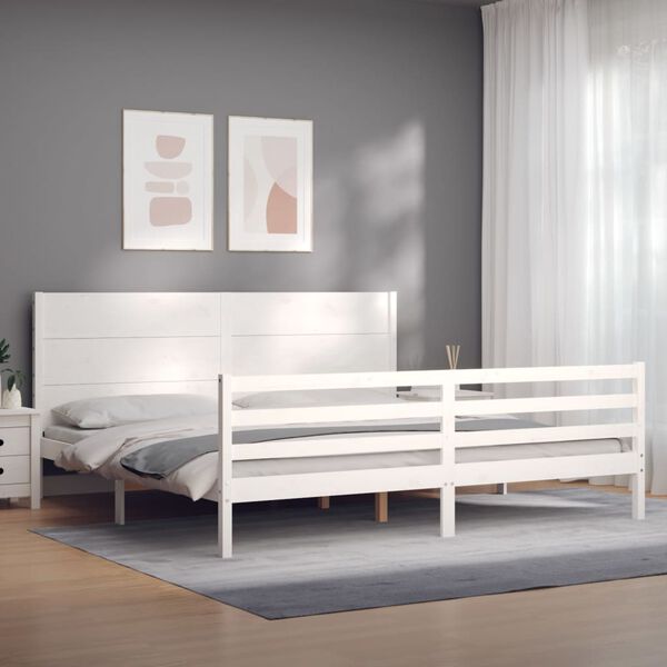 vidaXL Bed Frame without Mattress White Super King Size Solid Wood