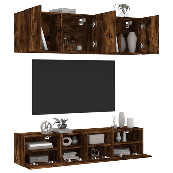 vidaXL 5 Piece TV Wall Units Smoked Oak Engineered Wood