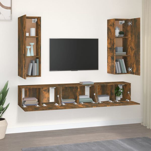 vidaXL 5 Piece TV Cabinet Set Smoked Oak Engineered Wood