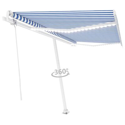 vidaXL Automatic Awning with LED&Wind Sensor 400x350 cm Blue and White