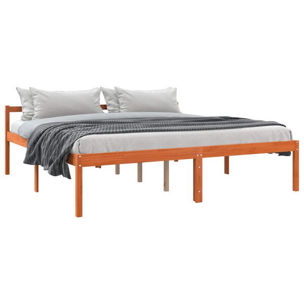vidaXL Bed Frame with Headboard Wax Brown 180 x 200 cm Solid Pine Wood