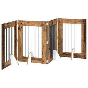 vidaXL Foldable Dog Gate with Stands 4 pcs Old Wood 241 cm