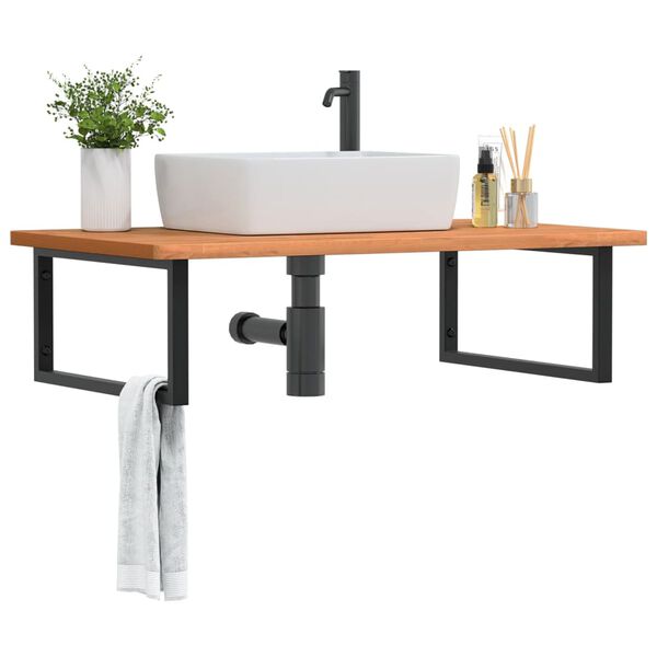 vidaXL Basin Shelf Wall Mounted Steel and Solid Wood Beech