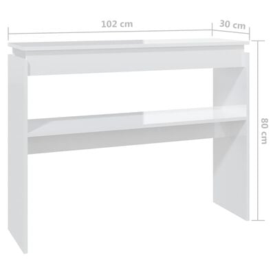 vidaXL Console Table High Gloss White 102x30x80 cm Engineered Wood