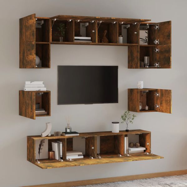 vidaXL 8 Piece TV Cabinet Set Smoked Oak Engineered Wood