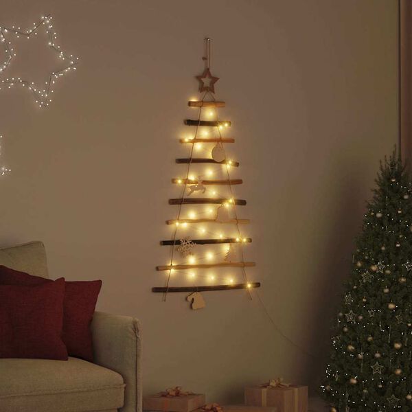 vidaXL Christmas Tree with 30 LEDs Natural 90 cm Solid Ash Wood