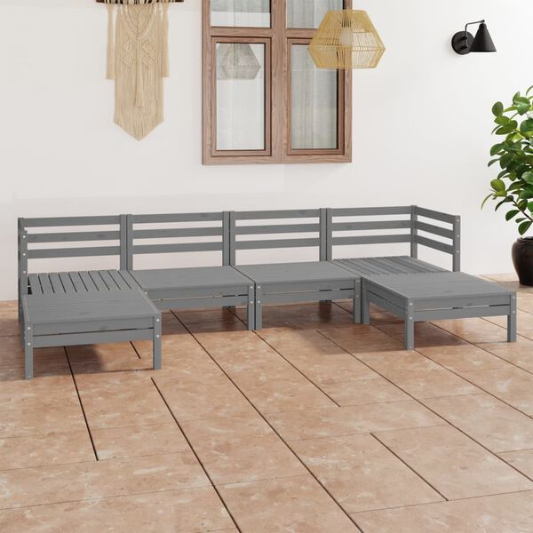 vidaXL 6 Piece Garden Lounge Set Grey Solid Wood Pine