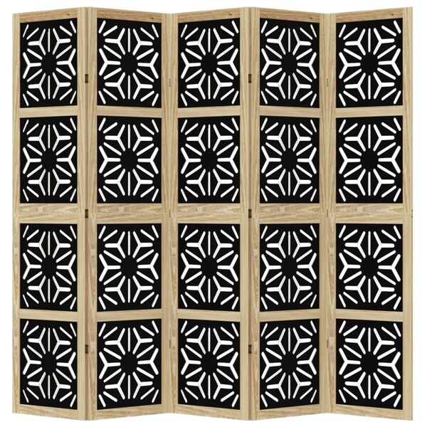 vidaXL Room Divider 5 Panels Brown and Black Solid Wood Paulownia