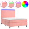 vidaXL Box Spring Bed with Mattress&LED Pink 140x190 cm Velvet