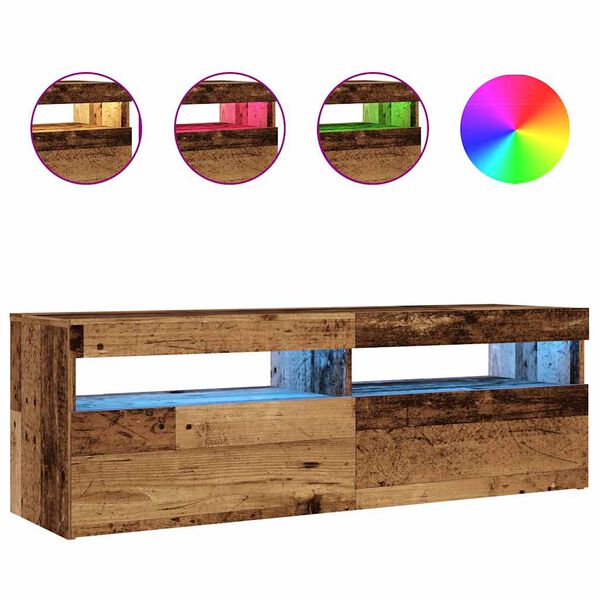 vidaXL TV Cabinet with LED Lights Old Wood 120x35x40 cm Engineered Wood