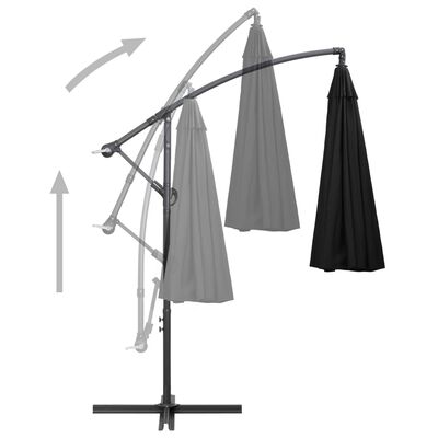 vidaXL Hanging Parasol Black 3 m Aluminium Pole