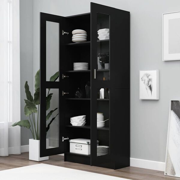 vidaXL Vitrine Cabinet Black 82.5x30.5x185 cm Engineered Wood
