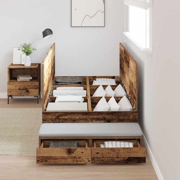 vidaXL Storage Bed Frame with Drawer Old Wood 75 cm Engineered Wood