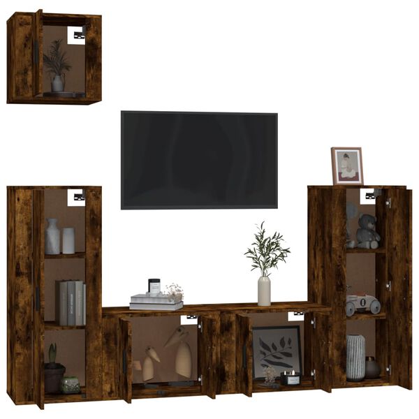 vidaXL 5 Piece TV Cabinet Set Smoked Oak Engineered Wood