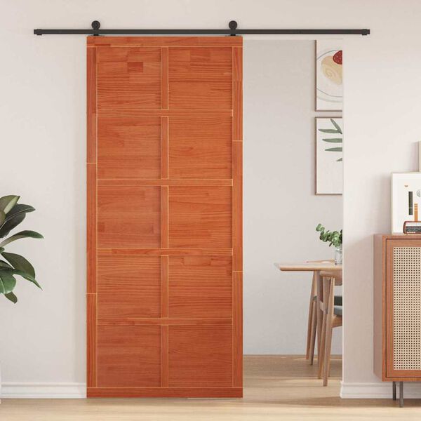 vidaXL Barn Door Wax Brown 90 x 2.5 x 208 cm Solid Pine Wood