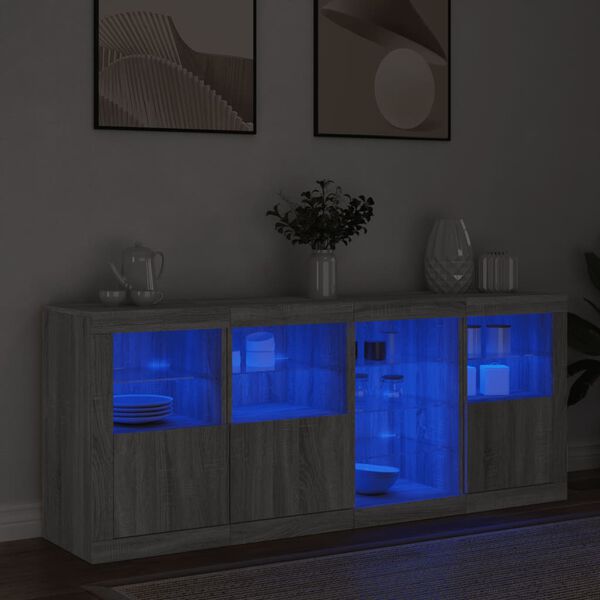 vidaXL Sideboard with LED Lights Grey Sonoma 164x37x67 cm
