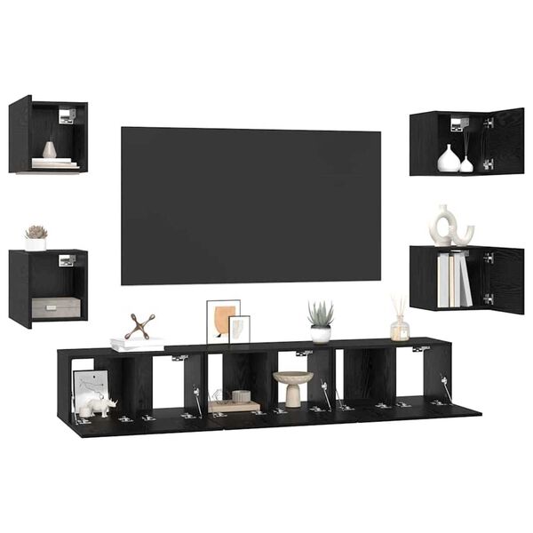 vidaXL TV Cabinet Set Wall-mounted 7 pcs Black Oak Engineered Wood