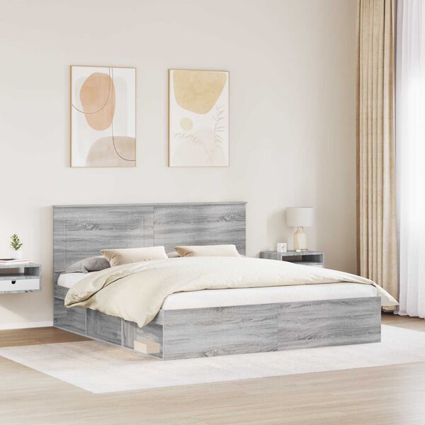 vidaXL Bed Frame Grey Sonoma 200 x 200 cm Solid Pine Wood