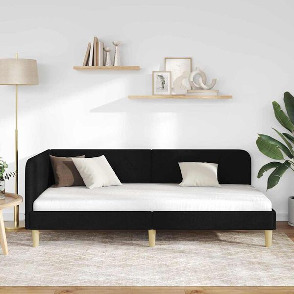 vidaXL Corner Bed Frame with Headboard Black 100 x 200 cm Fabric