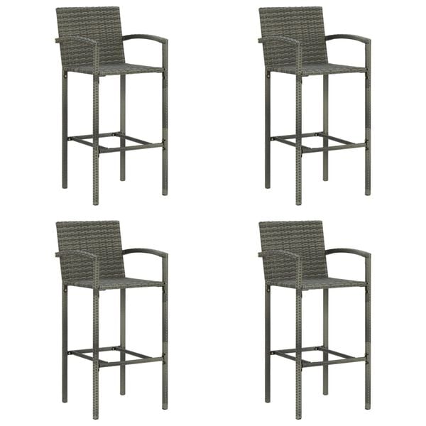 vidaXL Bar Stools 4 pcs Grey Poly Rattan