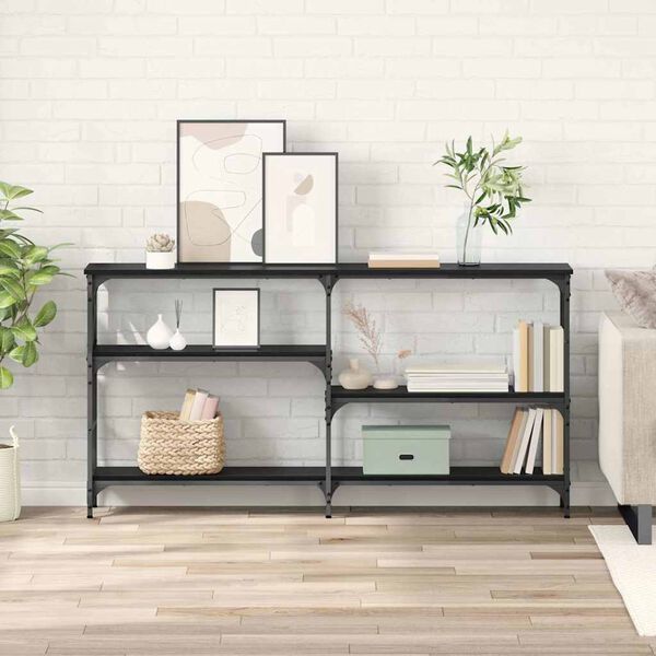 vidaXL Console Table Black Oak 150 x 29 x 76.5 cm Engineered Wood