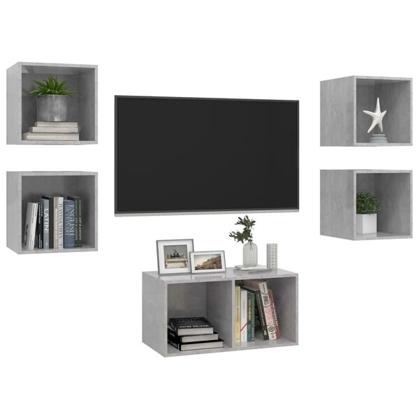 vidaXL 5 Piece TV Cabinet Set Concrete Grey Engineered Wood