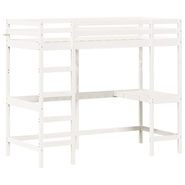 vidaXL Loft Bed without Mattress White 90x190 cm Single Solid Wood Pine