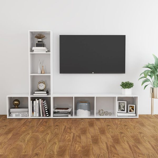 vidaXL 3 Piece TV Cabinet Set High Gloss White Engineered Wood