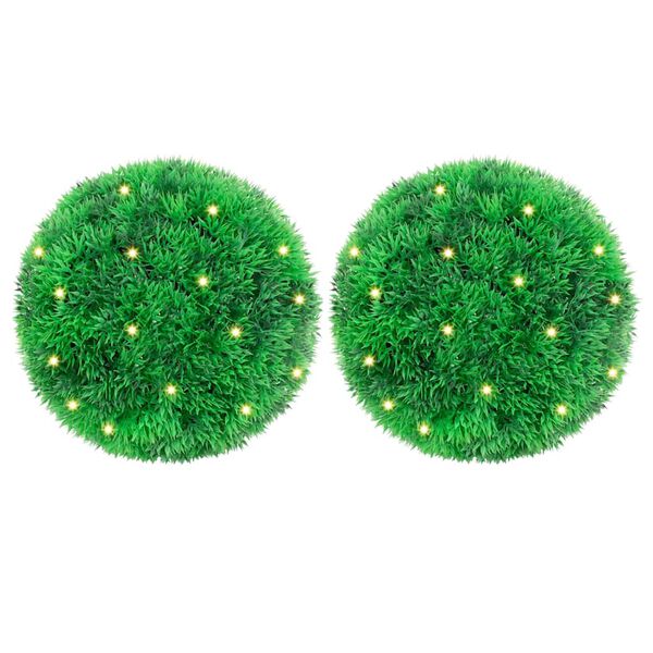vidaXL Artificial Boxwood Balls with LED Lights 2 pcs Green 22 cm