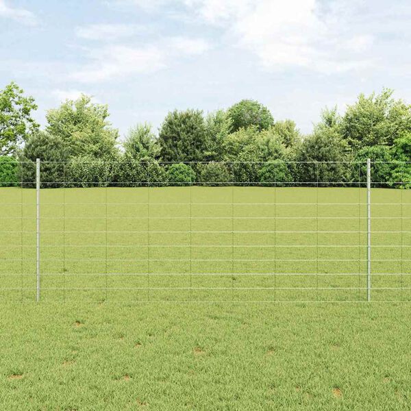 vidaXL Fence with Post Silver 1 x 50 m Steel
