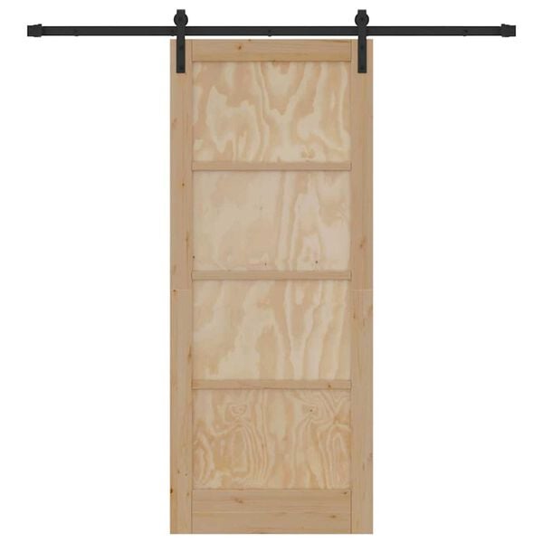 vidaXL Sliding Door Natural and Black 83 x 202 cm Solid Pine Wood