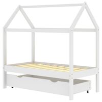 vidaXL Kids Bed Frame with a Drawer White Solid Pine Wood 70x140 cm