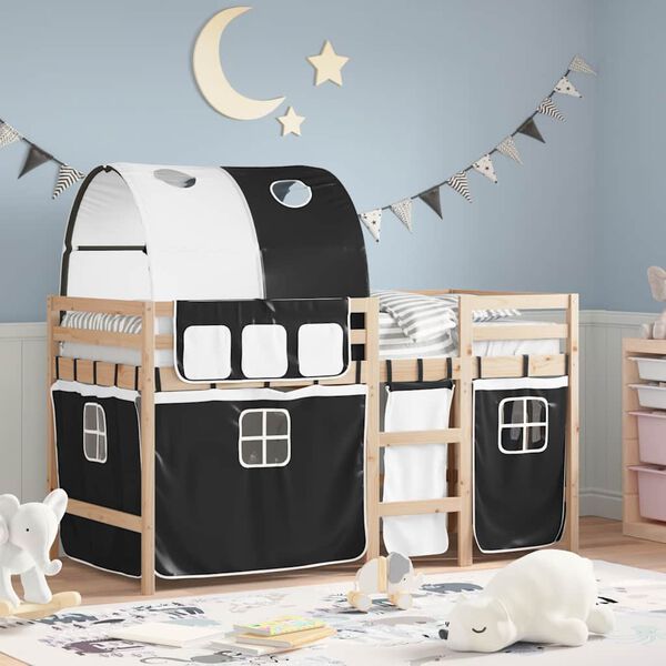 vidaXL Kids' Loft Bed with Tunnel without Mattress White&Black 90x190 cm Single