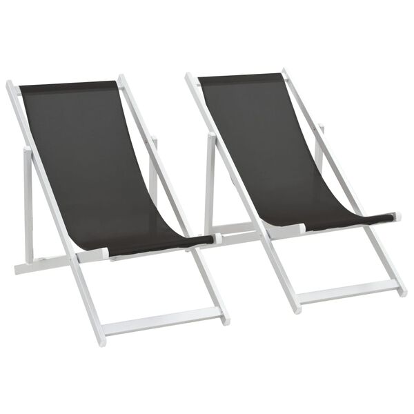 vidaXL Folding Beach Chairs 2 pcs Aluminium and Textilene Black