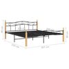 vidaXL Bed Frame without Mattress Black Metal&Solid Oak Wood 200x200 cm