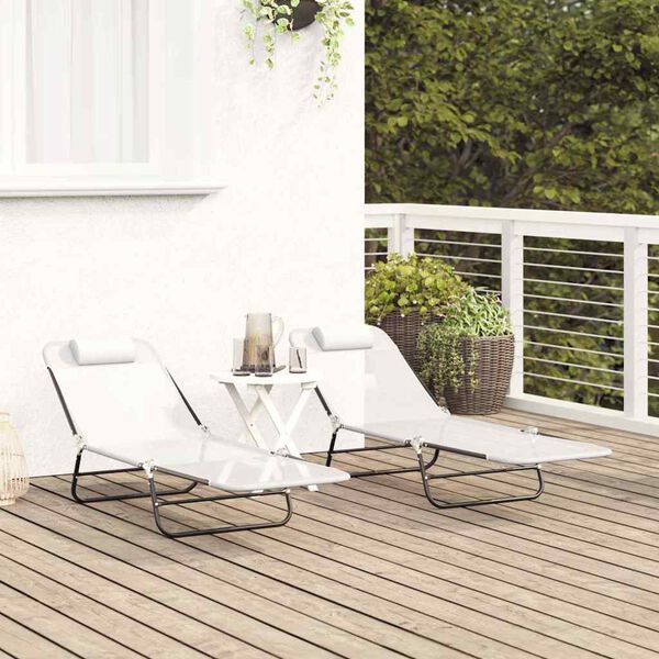 vidaXL Folding Sun Lounger 2 pcs Cream 182 x 55 x 85.5cm Textilene