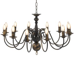 vidaXL Chandelier Antique Black 12 x E14 Bulbs