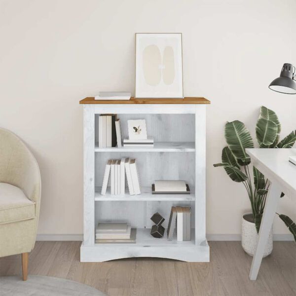 vidaXL 3-Tier Bookcase Mexican Pine Corona Range White 81x29x100 cm